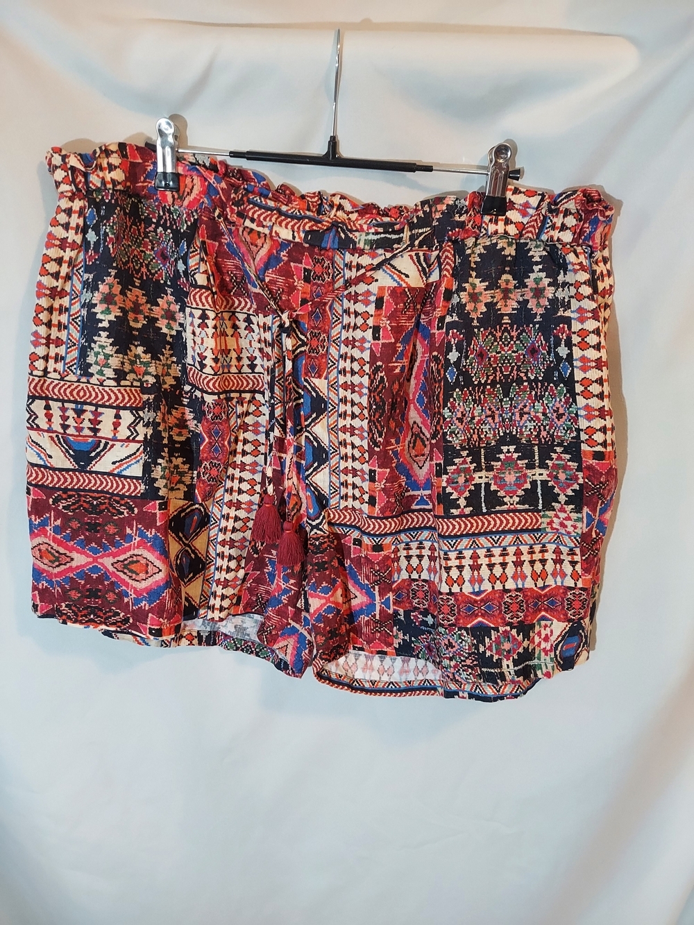 Johnny Was Workshop Voyager Linen Paperbag Shorts Aztec Patchwork XL